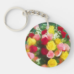 Porte-clefs Peinture Bouquet Rose - Jolie Art Fleur Originale