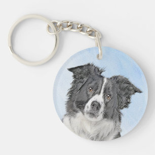 Porte-clefs Peinture Collie Bordure - Joli art original chien