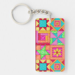 Porte-clefs Peinture colorée Quilt Blocs Art