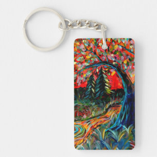 Porte-clefs Peinture Colorée Sur Arbre Et Rivière
