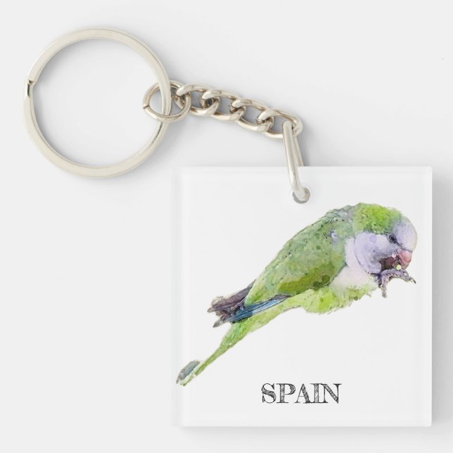 Porte-clefs Peinture d'aquarelle de perroquet vert (Devant)