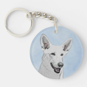 Porte-clefs Peinture de berger blanc - jolie art original de c