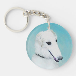 Porte-clefs Peinture de Borzoi (blanc) - Beau art original de 