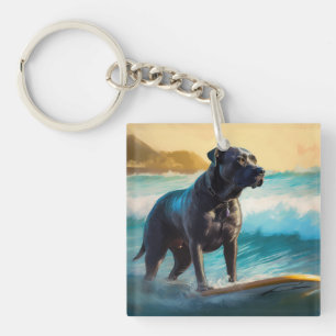Porte-clefs Peinture de Cane Corso faisant du surf sur la plag