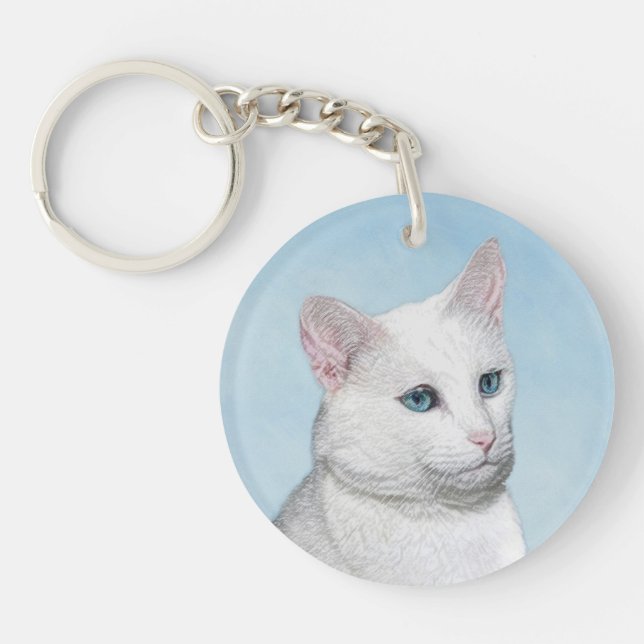 Porte-clefs Peinture de chat blanc - Cute Original Cat Art (Devant)