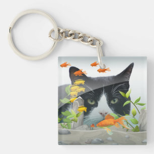 Porte-clefs Peinture de chat personnalisée dans un réservoir