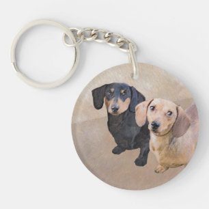 Porte-clefs Peinture de Dachshund (poil ras) - Art original de