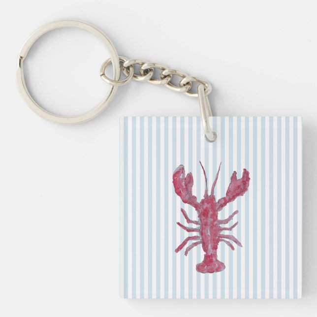 Porte-clefs Peinture de homard rayure bleue marine Côtière (Devant)