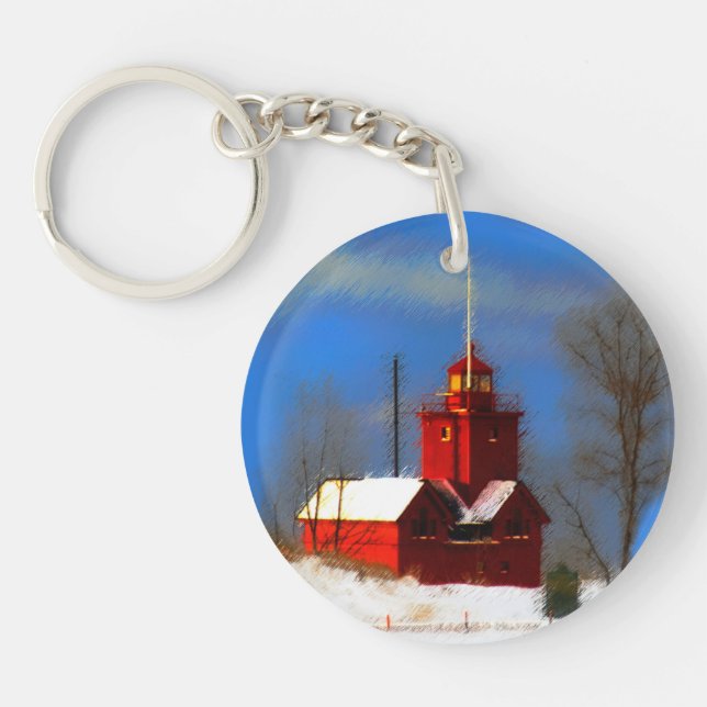Porte-clefs Peinture de phare rouge - Art original (Devant)
