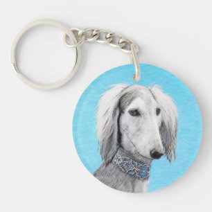 Porte-clefs Peinture de Saluki (Argent) - Joli art original de