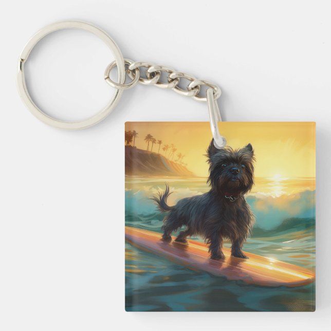 Porte-clefs Peinture de surf de plage Affenpinscher (Devant)
