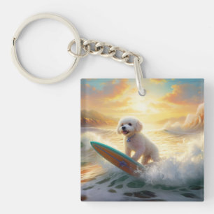 Porte-clefs Peinture de surf de plage de Bichon frisé