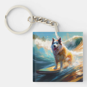 Porte-clefs Peinture de surf de plage de Malamute d'Alaska