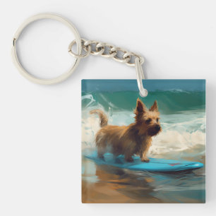 Porte-clefs Peinture de surf de plage de Terrier Australien