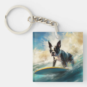 Porte-clefs Peinture de surf de plage de Terrier de Boston