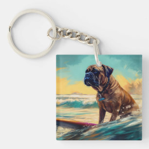 Porte-clefs Peinture de Surf sur la Plage de Bullmastiff