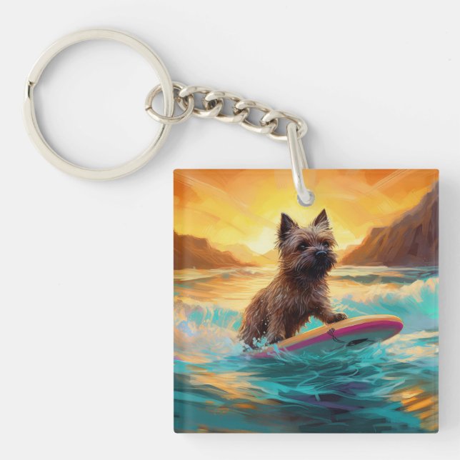 Porte-clefs Peinture de Surf sur Plage de Terrier Cairn (Devant)