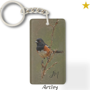 Porte-clefs Peinture d'oiseaux tachetées sur le cou Initiales 