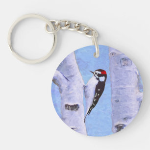 Porte-clefs Peinture Downy Woodpecker - Art original pour oise