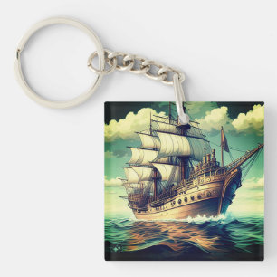 Porte-clefs Peinture D'Un Navire Avec Les Voiles Vers Le Bas-5
