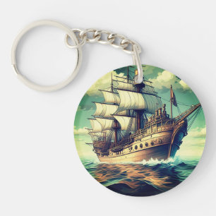 Porte-clefs Peinture D'Un Navire Avec Les Voiles Vers Le Bas-5