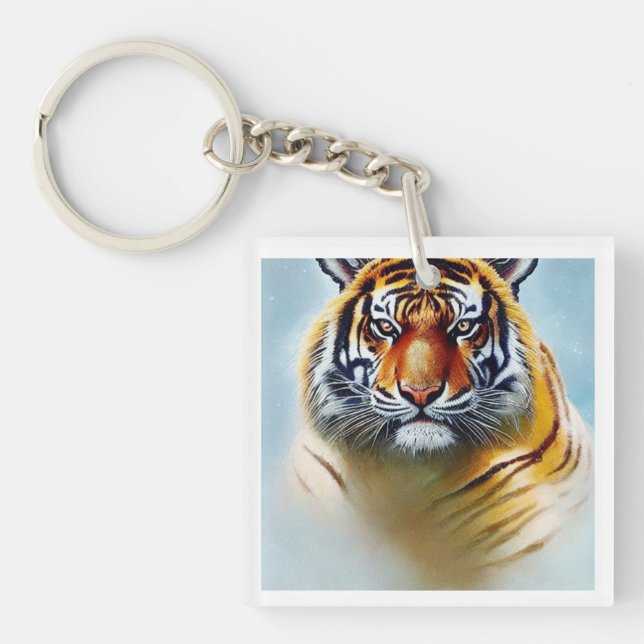 Porte-clefs Peinture faciale de tigre - Artwork de faune frapp (Devant)
