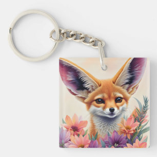 Porte-clefs Peinture Fennec Fox Floral Portrait