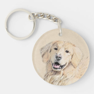 Porte-clefs Peinture Golden Retriever - Joli art original chie