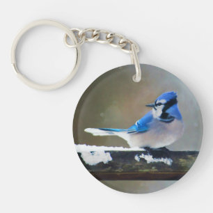 Porte-clefs Peinture Jay Bleu - Art Oiseau Original