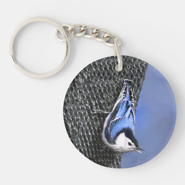Porte-clefs Peinture Nuthatch à poitrine blanche Art original (Devant)