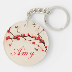 Porte-clefs Peinture orientale de style, fleur au printemps 3