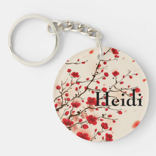 Porte-clefs Peinture orientale de style, fleur de prune au