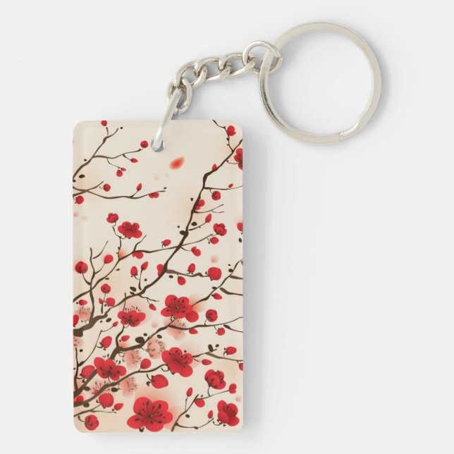 Porte-clefs Peinture orientale de style, fleur de prune au (Dos)