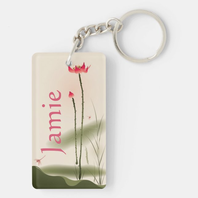 Porte-clefs Peinture orientale de style, Lotus grand (Dos)