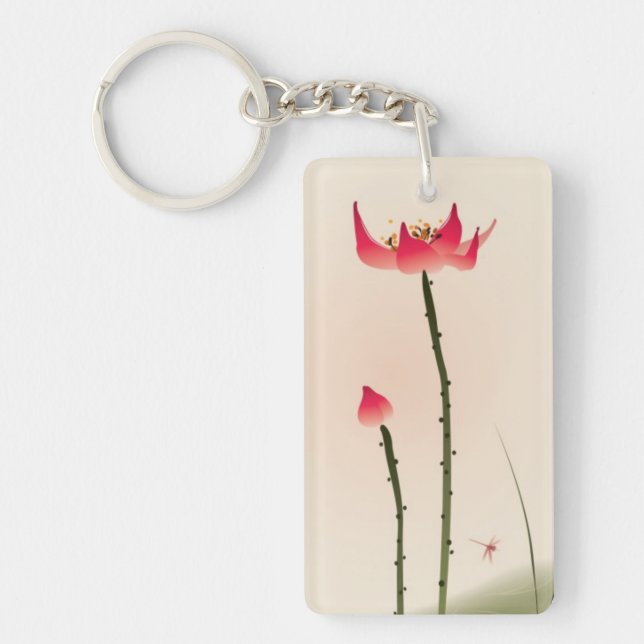 Porte-clefs Peinture orientale de style, Lotus grand (Devant)