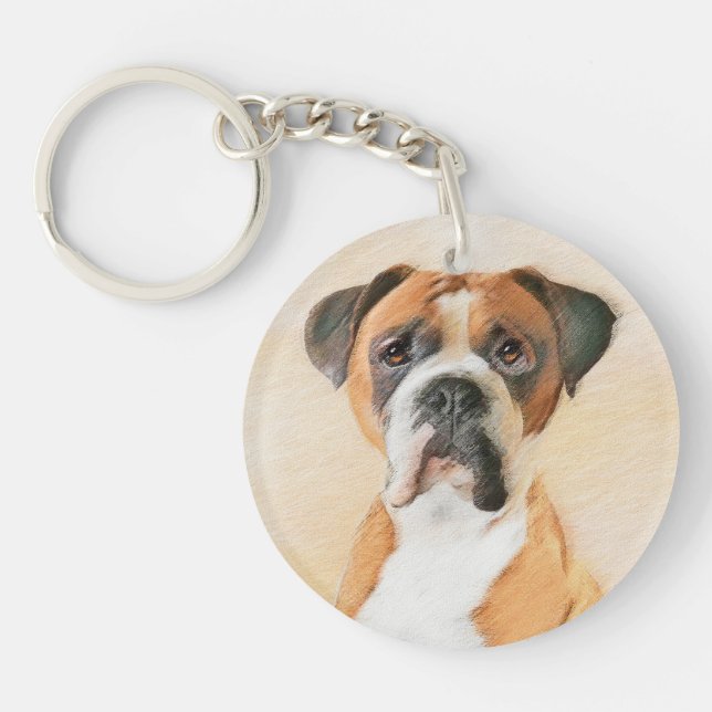 Porte-clefs Peinture originale de chien Boxer non recadrée Art (Devant)