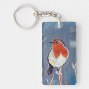 Porte-clefs Peinture Robin d'hiver