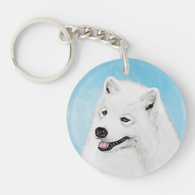 Porte-clefs Peinture Samoyed - Cute Original Chien Art (Devant)