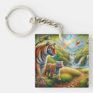 Porte-clefs Peinture sur la scène de la jungle pacifique