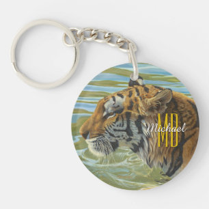 Porte-clefs Peinture sur tigre, personnalisation du nom du mon