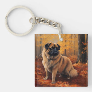 Porte-clefs Pekingese à l'automne Feuilles automne Inspire