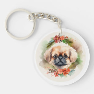 Porte-clefs Pekingese Christmas Wreath Festive Pup
