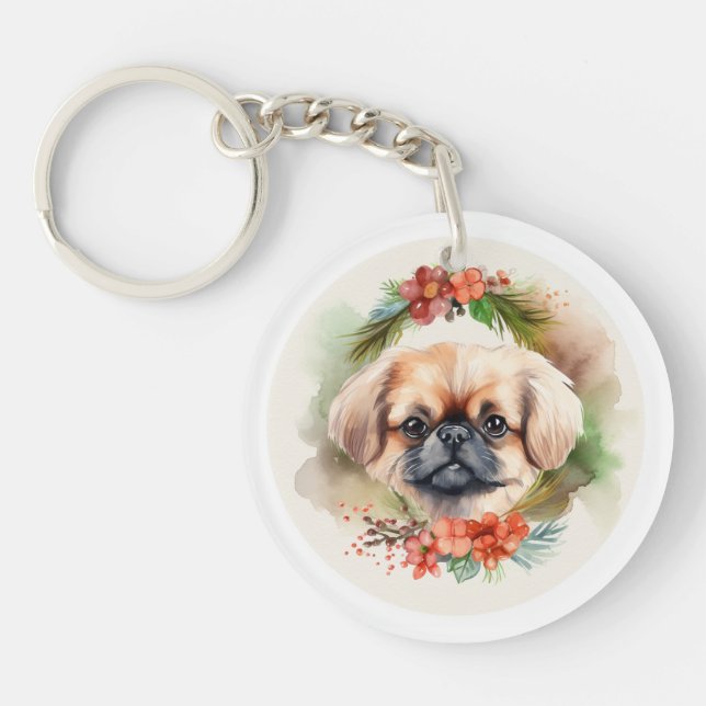 Porte-clefs Pekingese Christmas Wreath Festive Pup (Devant)