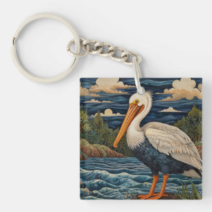Porte-clefs Pélican de mer blanc vintage