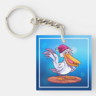 Porte-clefs Pélican de Noël dessinée à la main de style cartoo