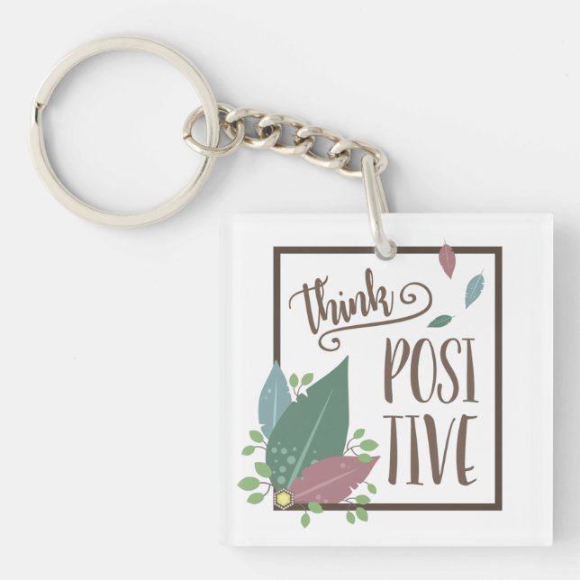 Porte-clefs Pensez motivation positive plume boho (Devant)