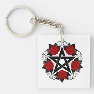 Porte-clefs Pentagramme aux roses rouges