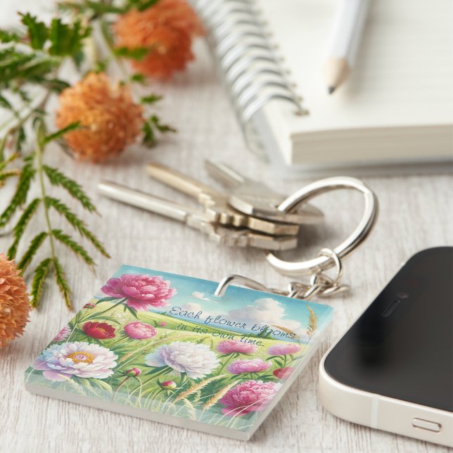 Porte-clefs Peonies et devis (Devant Droit)