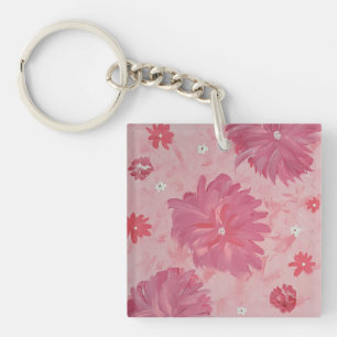 Porte-clefs Peonies roses Floral Acrylique Carré Porte - clé