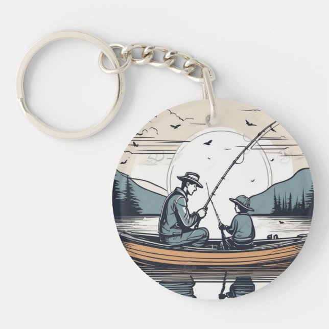 Porte-clefs Père et enfant pêchant ensemble (Devant)